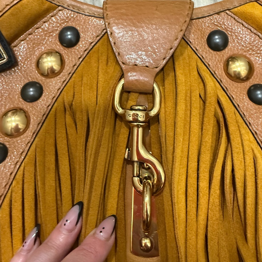 Gucci babouska studded Leather Fringe hobo 2 way bag guccisima vintage Y2K - Picture 8 of 15